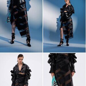 AKIRA SOMETHING DIFFERENT MESH MIDI SKIRT WITH FAUX LEATHER Size 1X1X